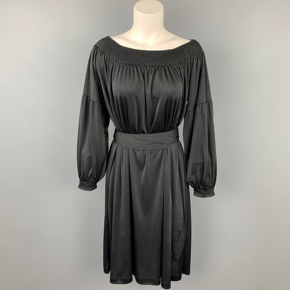 PRADA Size S Black Jersey Polyester Bohemian Belted Dress